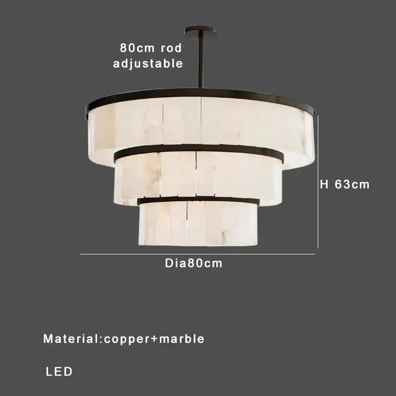 Elegant gold marble tiered pendant light with three marble rings and black copper accents for dining room decorbites gold marble