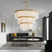 Elegant gold marble tiered pendant light with translucent layered shades for dining room decorbites gold marble ceiling