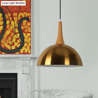 Elegant Gold Metal Hanging Lamp: One Head Bowl Pendant Lighting for Cafe Dining Table