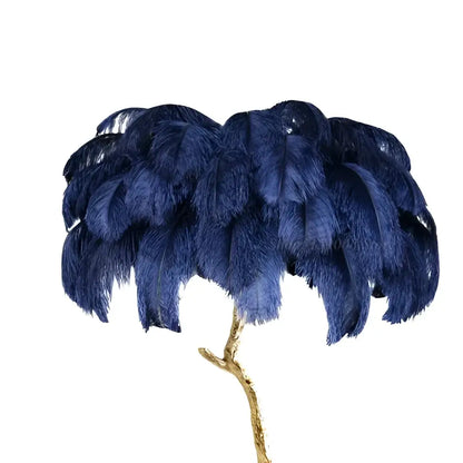 Navy blue elegant ostrich feather floor lamp with gold-toned stem for decorbites elegant ostrich bedroom light