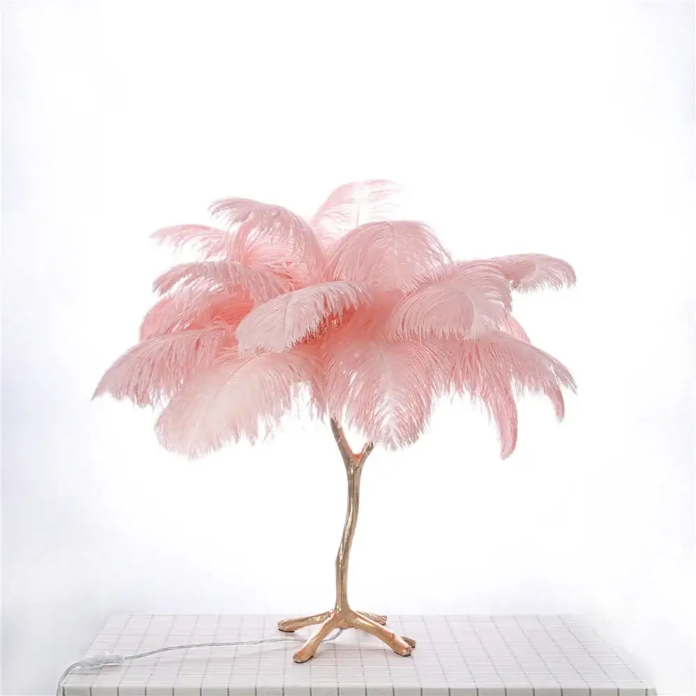 Elegant gold decorbites elegant ostrich feather floor lamp with pink ostrich feathers and a gold-toned tree base for bedroom decor