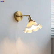 Elegant gold-toned wall light with ruffled frosted glass shade ceramic led wall decorbites ceramic led wall light