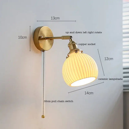 Elegant gold ruffled ceramic led wall light with vintage brass sconce and adjustable copper socket for bedroom decorbites ceramic led wall