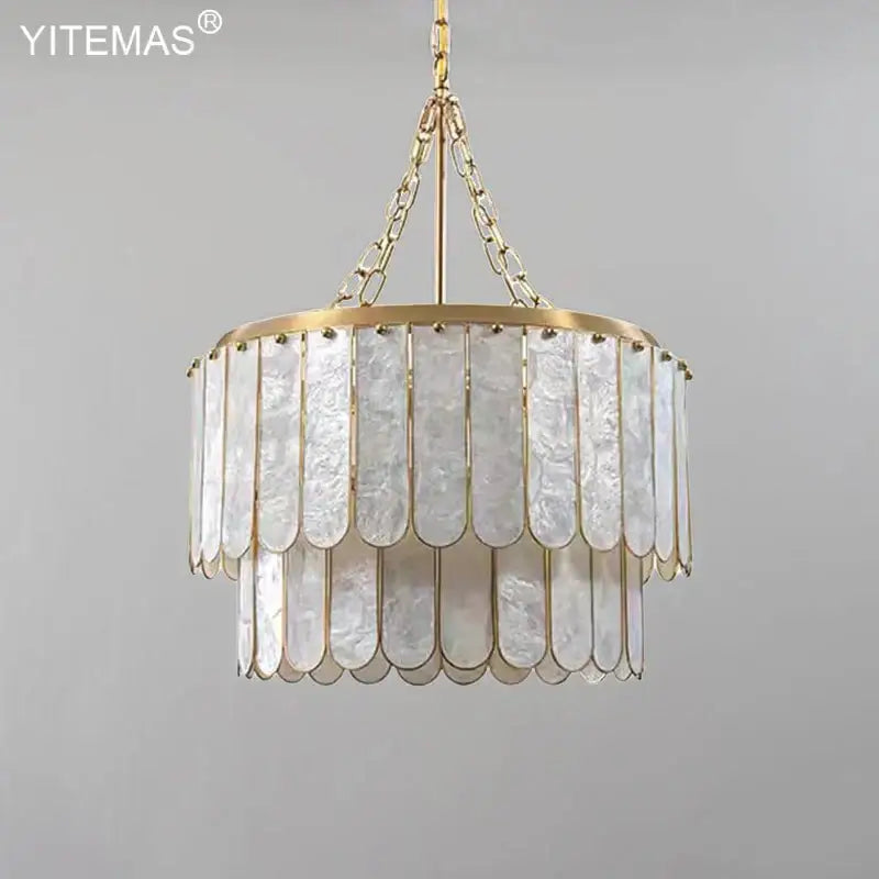 Elegant gold shell chandelier with layered translucent mother-of-pearl glass panels by decorbites gold shell decorbites gold