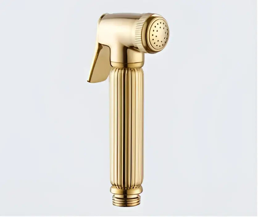 Elegant gold handheld bidet sprayer with sleek ribbed body and textured nozzle from bidet sprayer bathroom kit