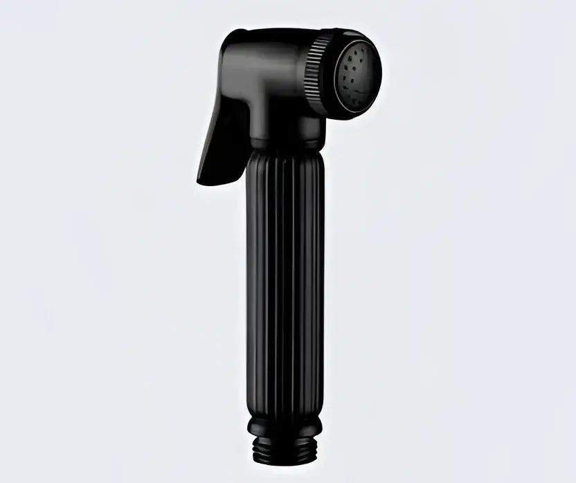Black matte handheld bidet sprayer with ribbed handle and textured nozzle from elegant gold and silver bathroom kit