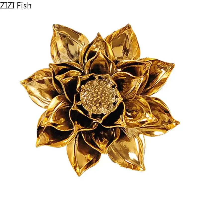 Golden metallic lotus flower wall ornament with reflective petals and textured center for decorbites elegant porcelain peony decor