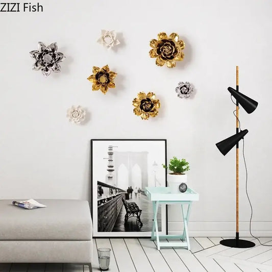 Elegant gold and silver porcelain peony wall ornaments featuring intricate petal designs for living room decorbites decor