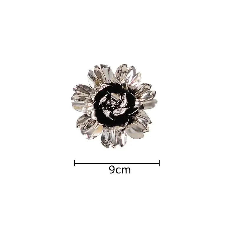 Elegant porcelain peony silver and black floral brooch with layered petals for decorbites elegant porcelain wall ornaments