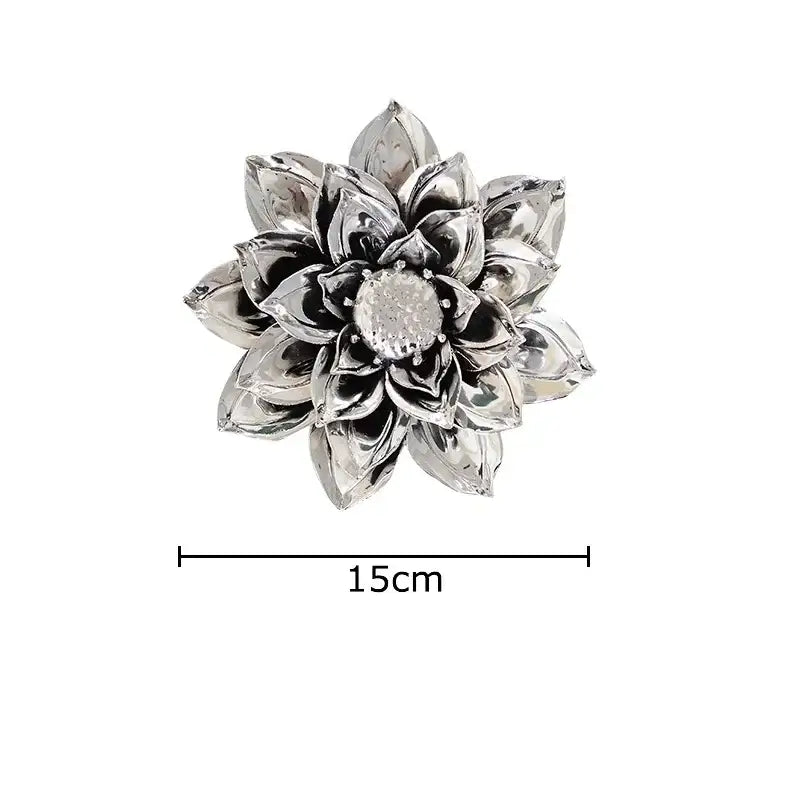 Silver lotus-shaped decorative pin with intricate petals and sparkling center for elegant porcelain peony wall ornaments decorbites