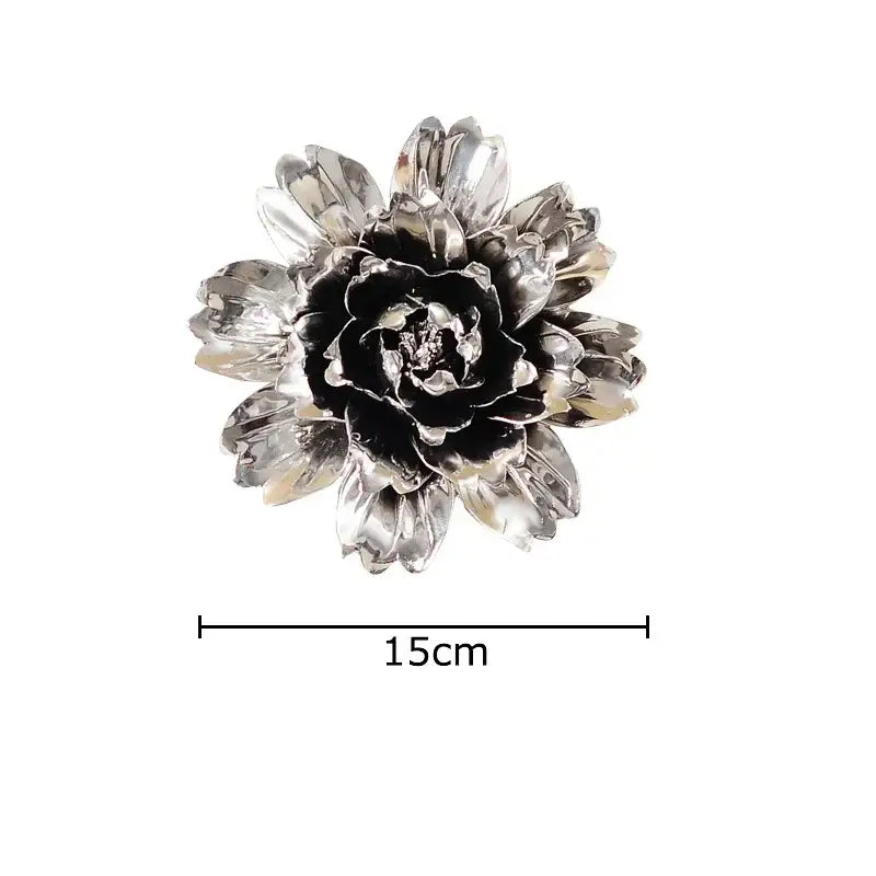 Elegant porcelain peony wall ornament with silver and black metallic flower-shaped brooch for living room decorbites decor