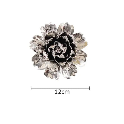 Silver and black enamel flower brooch with layered petals and sparkling center for decorbites elegant porcelain peony wall ornaments