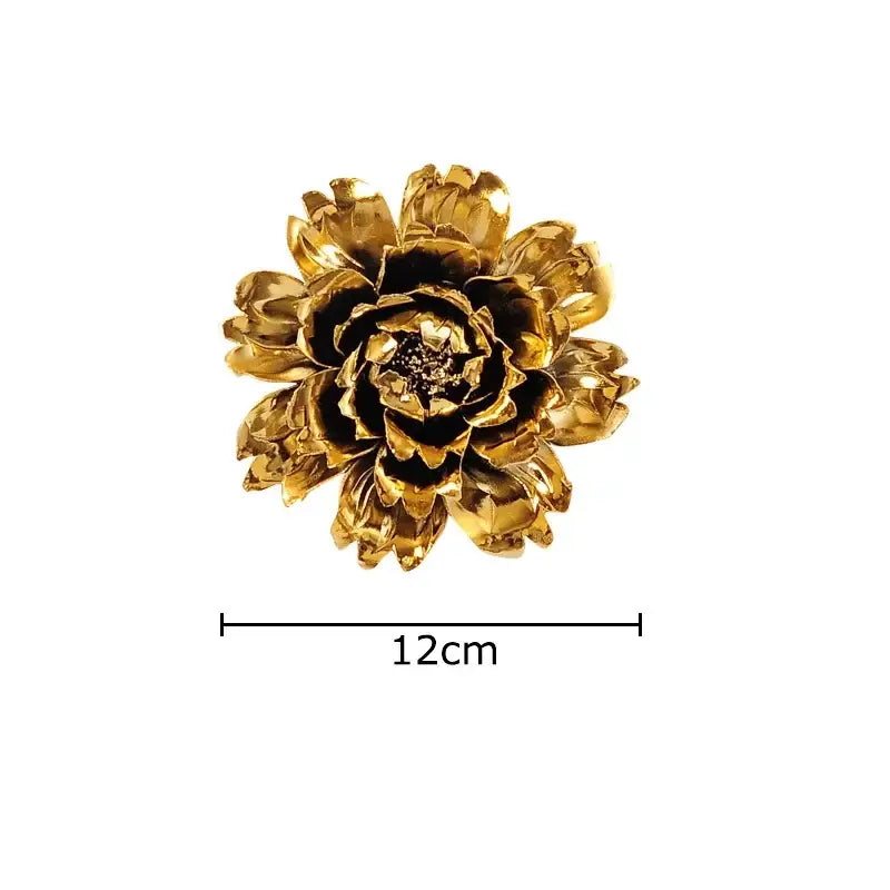 A golden elegantly layered porcelain peony brooch with detailed petals for wall ornaments decorbites elegant porcelain designs