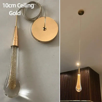 Elegant gold teardrop crystal glass pendant light with sparkling gold glitter for dining room decorbites crystal glass decor