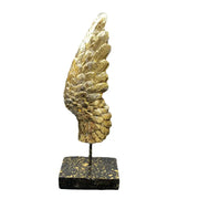 Elegant golden angel wings resin sculpture with textured design mounted on a black speckled base for decor