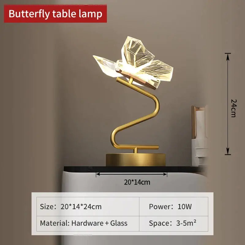 Elegant golden decorbites butterfly chandelier floor lamp with clear glass butterfly shade and sleek curved metal base