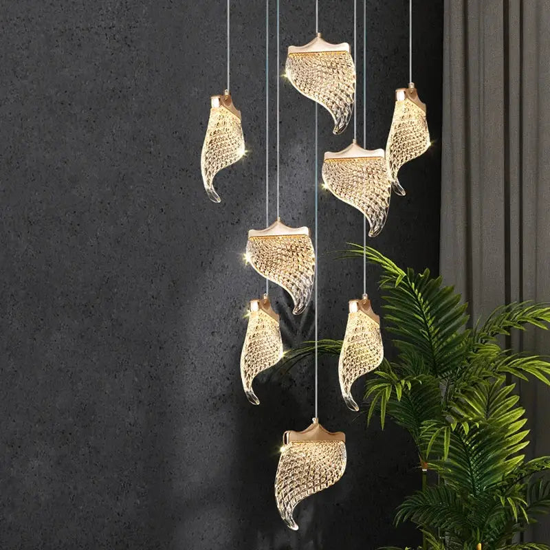 Elegant acrylic chandelier gold toned with crystal encrusted cascading design for living room dining hall decor