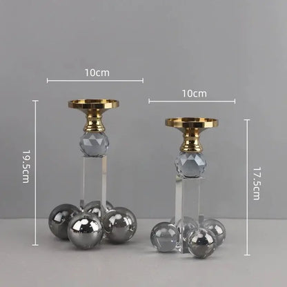 Two elegant gray and gold decorbites clear crystal geometric candle holders with faceted spheres for dining room decor