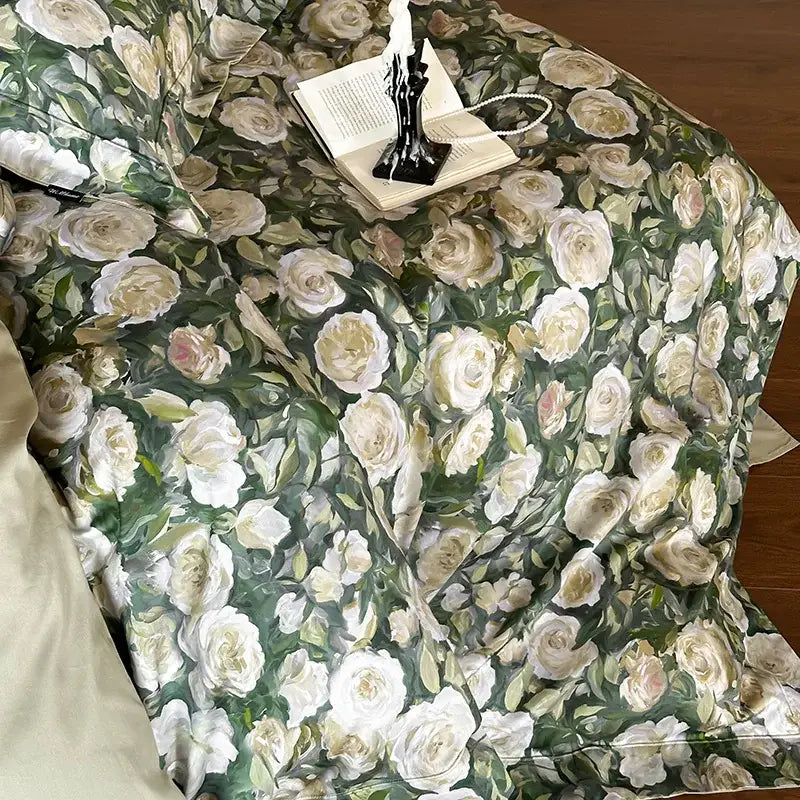 Elegant green and white rose bedding set featuring decorbites 1000tc egyptian cotton for luxurious bedroom decor