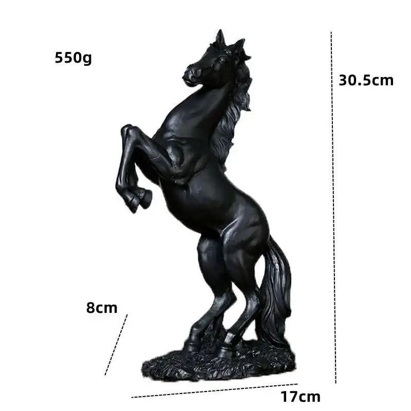 Black resin horse resin sculpture by decorbites featuring detailed musculature and mane for living room decor