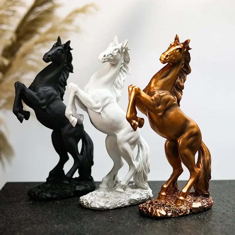 Three elegant black white and gold horse resin sculpture figurines for living room decorbites horse resin decor