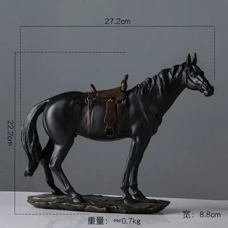 Elegant horse resin black horse figurine with brown saddle standing on rocky base for living room decor