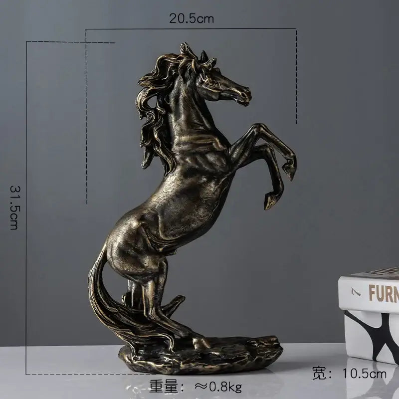 Elegant horse resin statue in bronze with intricate details and rearing pose for living room decor