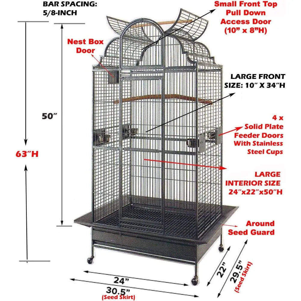 Elegant Large Wrought Iron Bird Cage (24’’ W) - None / United States