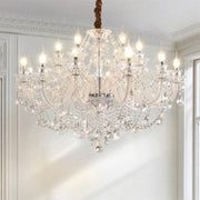 Elegant led crystal dining room pendant light featuring a sparkling multi-arm led crystal chandelier with teardrop crystals