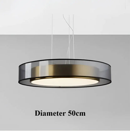 Elegant led dual purpose chandelier with a sleek gold frame and transparent glass shade for living room lighting