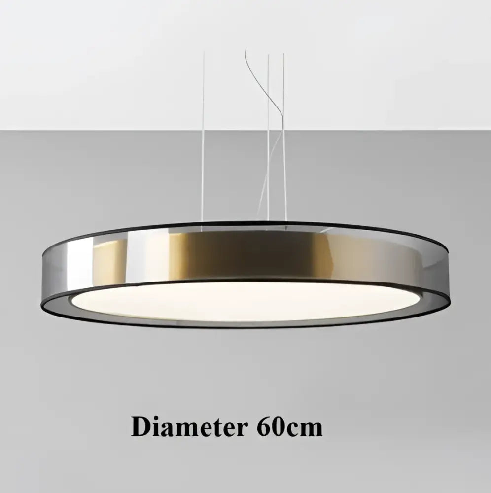Elegant led dual purpose chandelier with modern circular chrome and brushed gold frame emitting soft white light