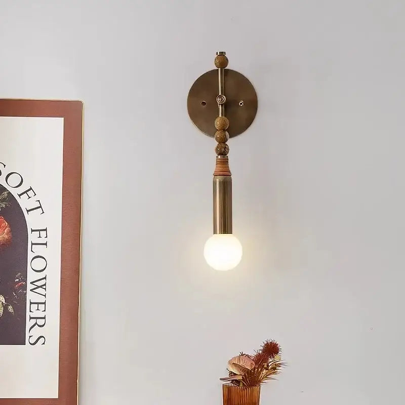 Antique brass wall lamp with wooden beads and elegant marble copper stem for decorbites elegant marble living room decor