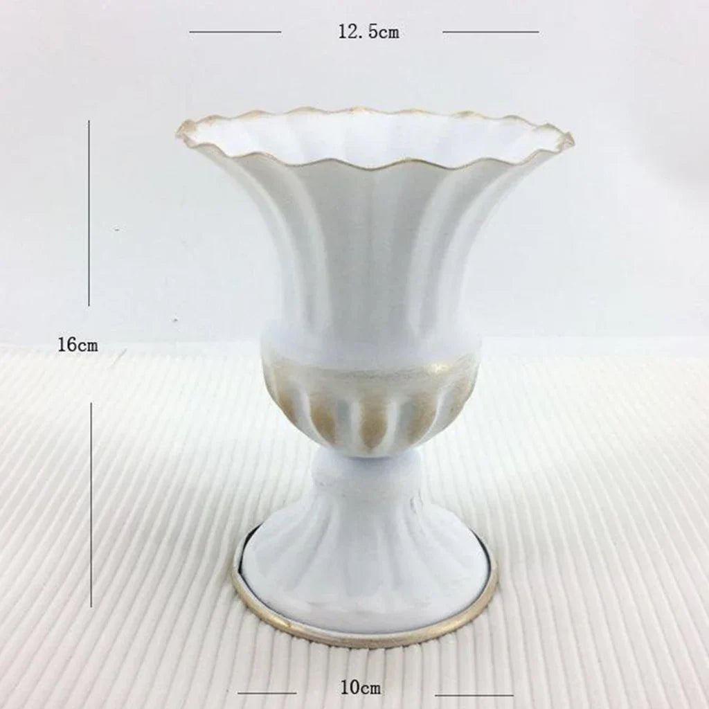 Elegant Metal Flower Vase Candle Holders - D White 10x16cm - Vase