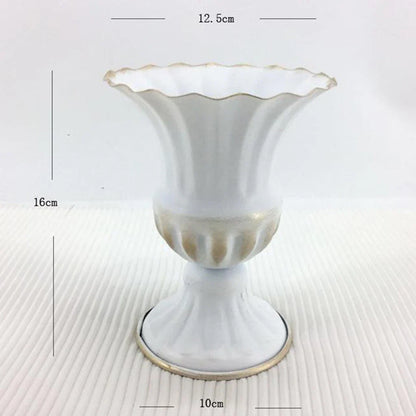 Elegant Metal Flower Vase Candle Holders - D White 10x16cm - Vase