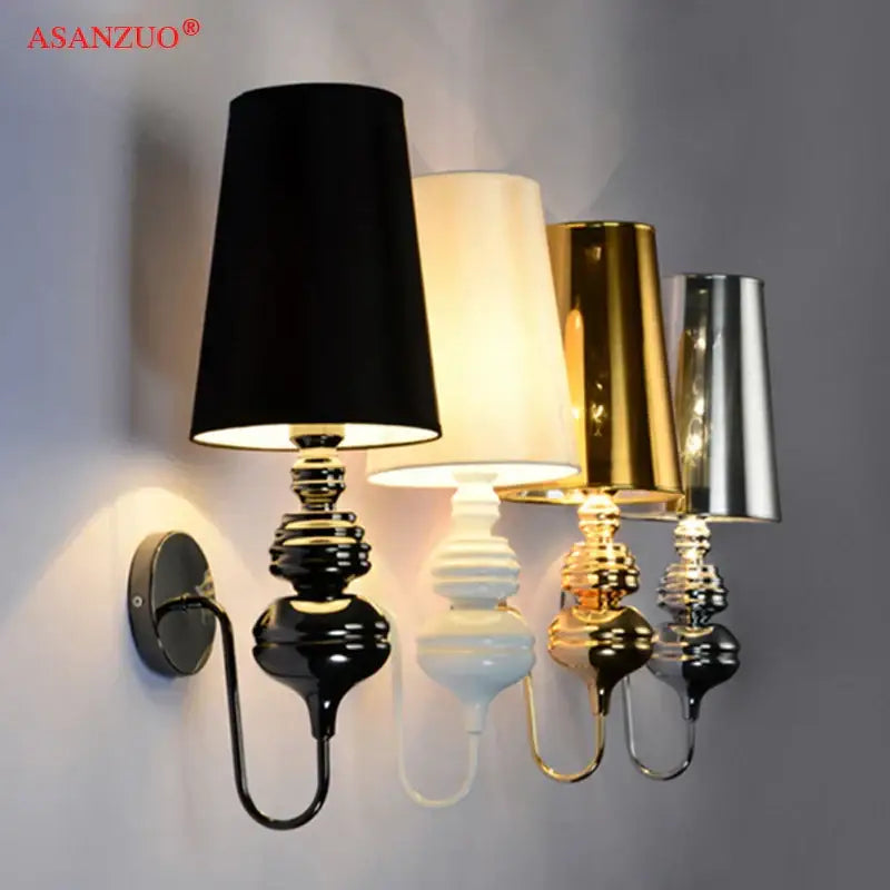 Black ceramic wall lamp with sleek curved arm and tall black lampshade from elegant decorbites guards wall lamps set