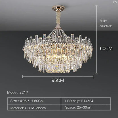 Elegant multi tiered pendant lights with clear and gold k9 crystal prisms for dining room decorbites elegant room lights