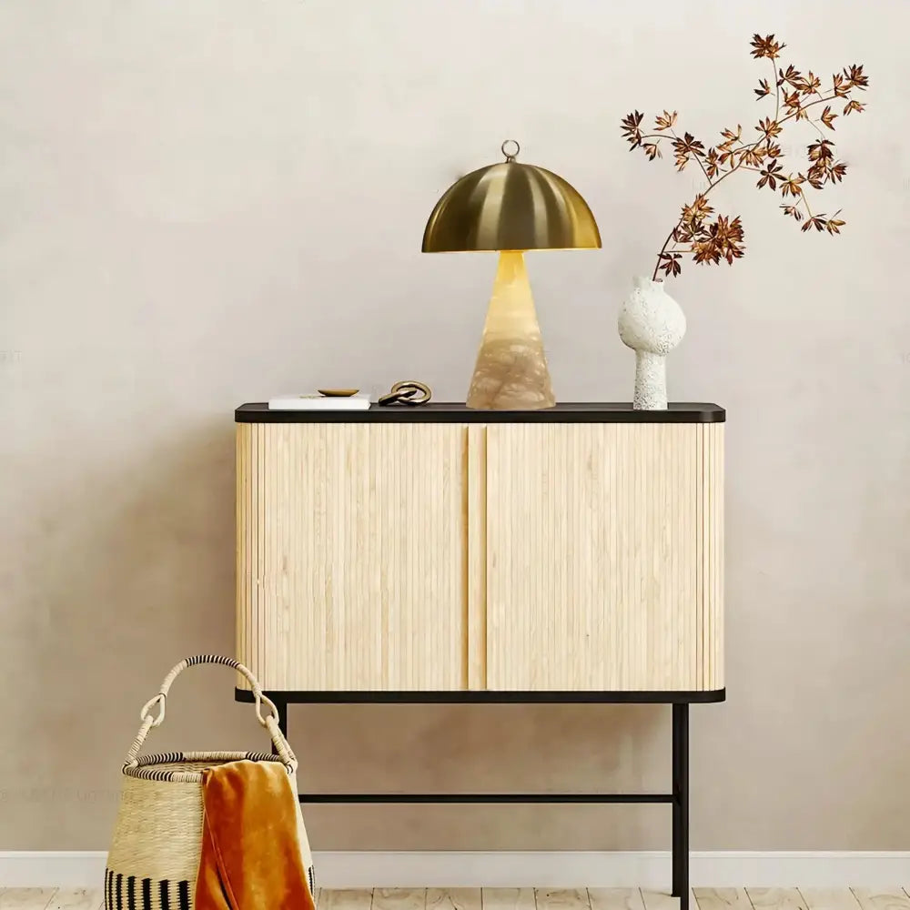 Elegant natural marble table lamp with gold-toned mushroom design and amber base for bedroom decorbites elegant natural use