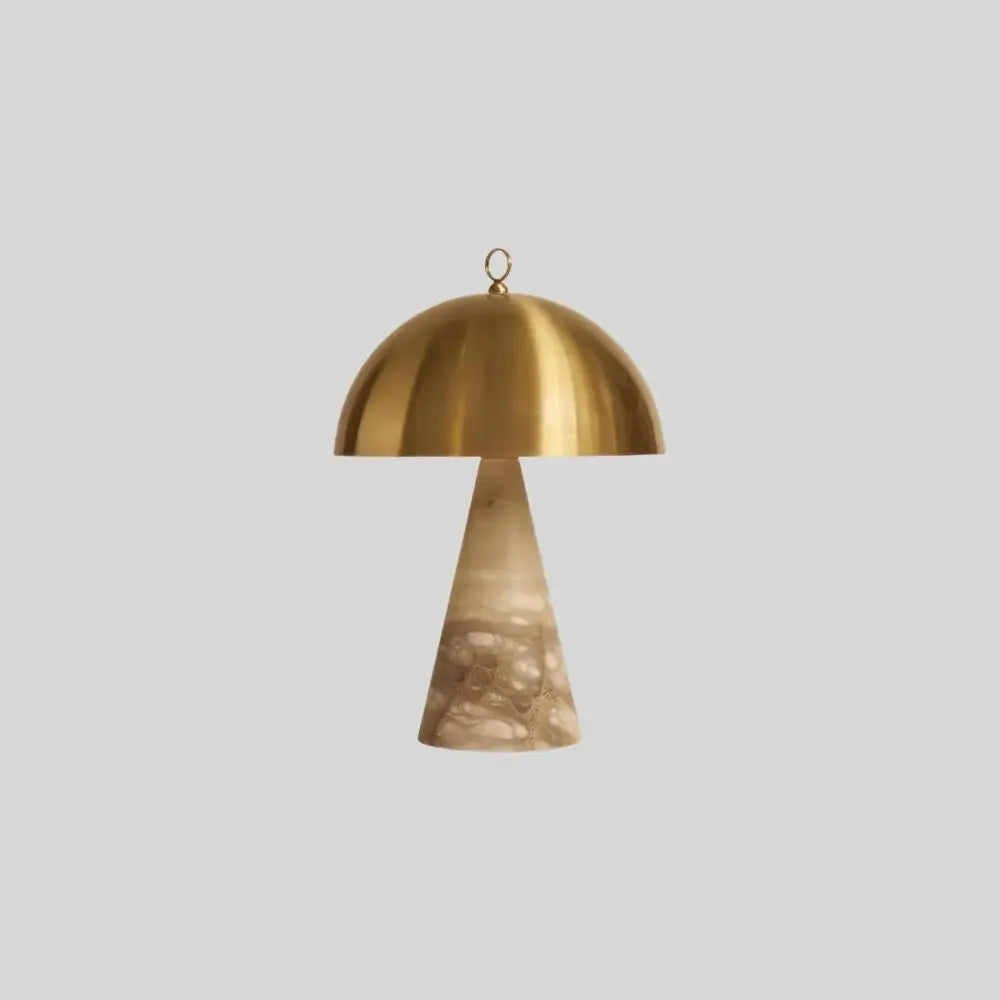 Elegant natural marble table lamp with golden brass mushroom pendant and translucent veined stone base decorbites elegant natural