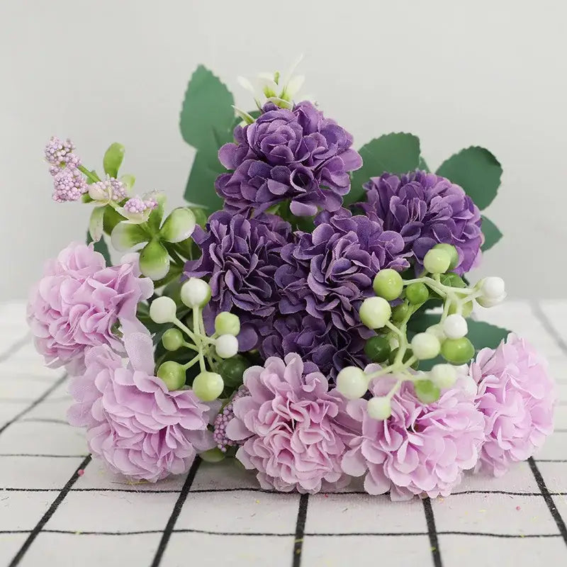 Elegant pink hydrangea decorbites daisy bouquet with simulation purple and pink flowers for living room decor