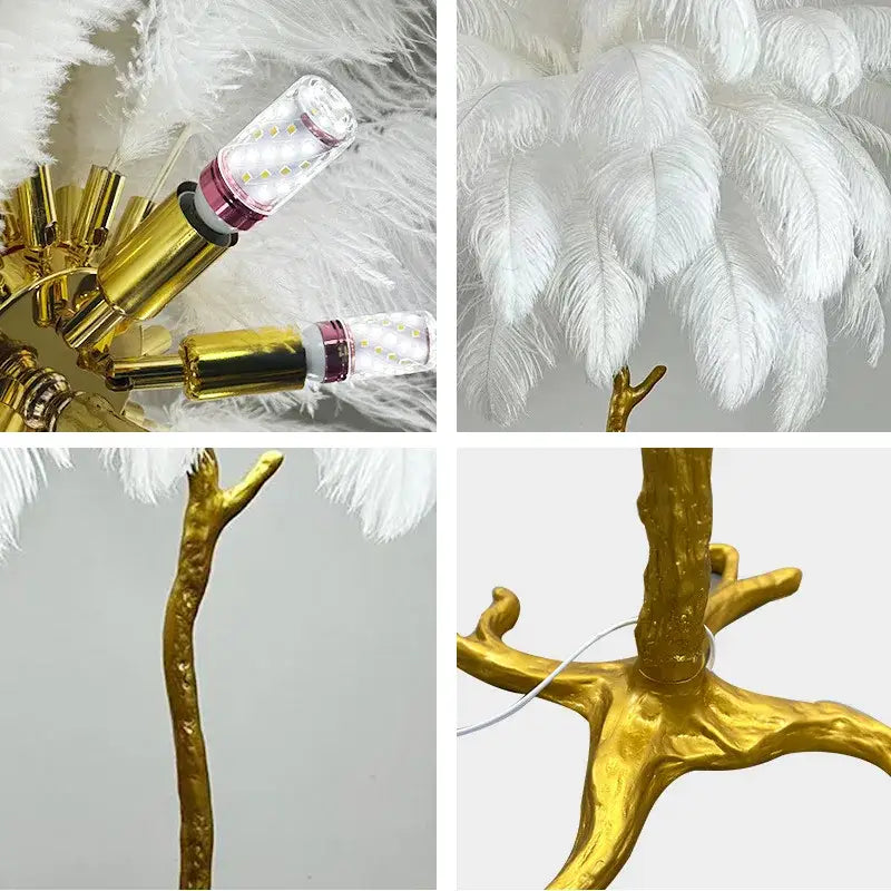 Elegant white ostrich feather floor lamp with gold branch base and led bulbs decorbites elegant feather floor decor