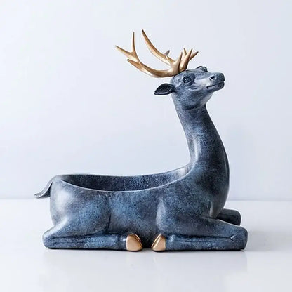 Elegant resin deer key holder in blue-gray resin with gold antlers and hooves designed as decorbites elegant resin tray