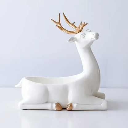 White ceramic elegant resin deer figurine with gold antlers and hooves decorative tray for resin deer key decorbites living room