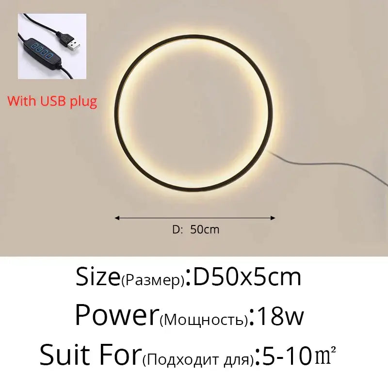 Circular led wall sconce with sleek black frame and warm white usb illumination for decorbites elegant round wall decor