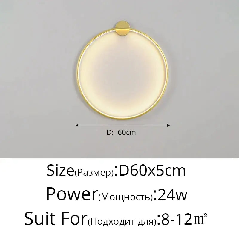 Elegant round gold wall sconces by decorbites with 60cm diameter and soft diffused glow for bedroom lighting