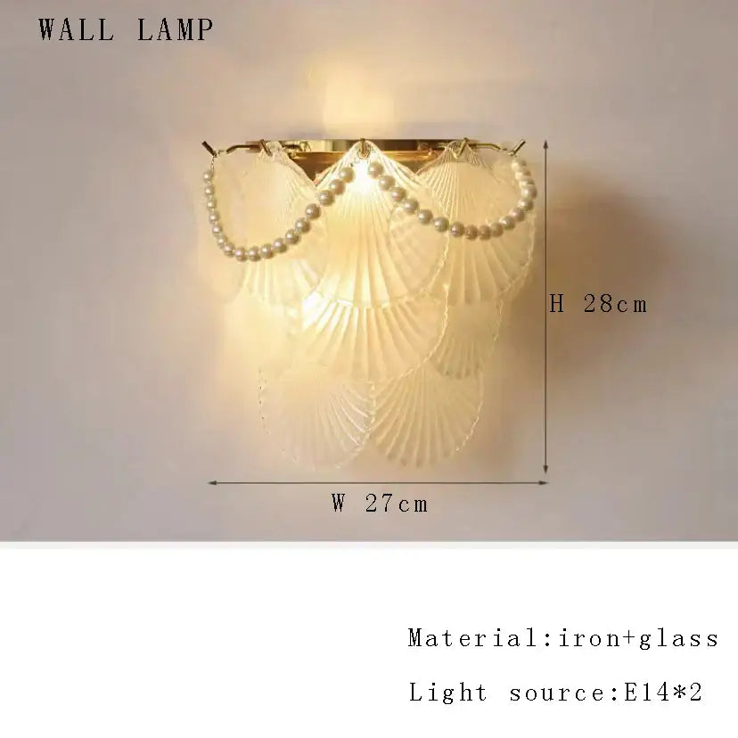 Elegant ivory glass shell wall lamp with gold-toned iron frame and pearl accent for decorbites crystal pearl lighting