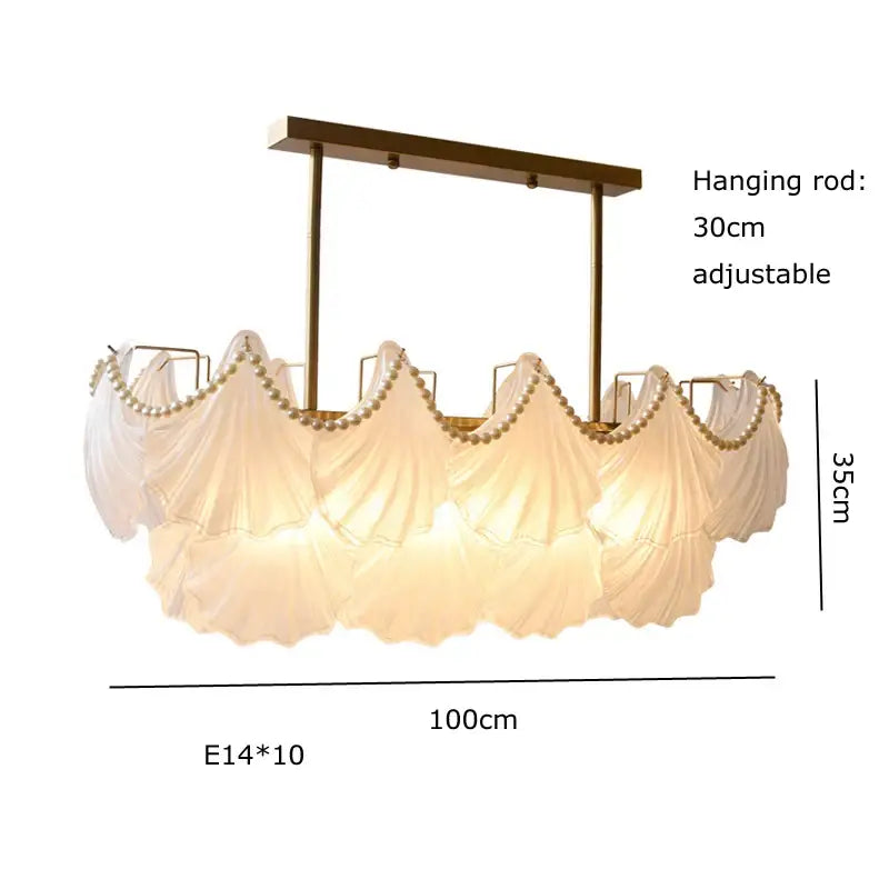 Elegant cream fabric pearl chain chandelier with gold metal frame and beaded trim for dining room decorbites crystal pearl