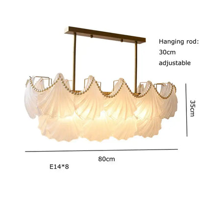Elegant cream-colored pearl chain chandelier with gold metal frame and decorbites crystal pearl beaded trim for dining room