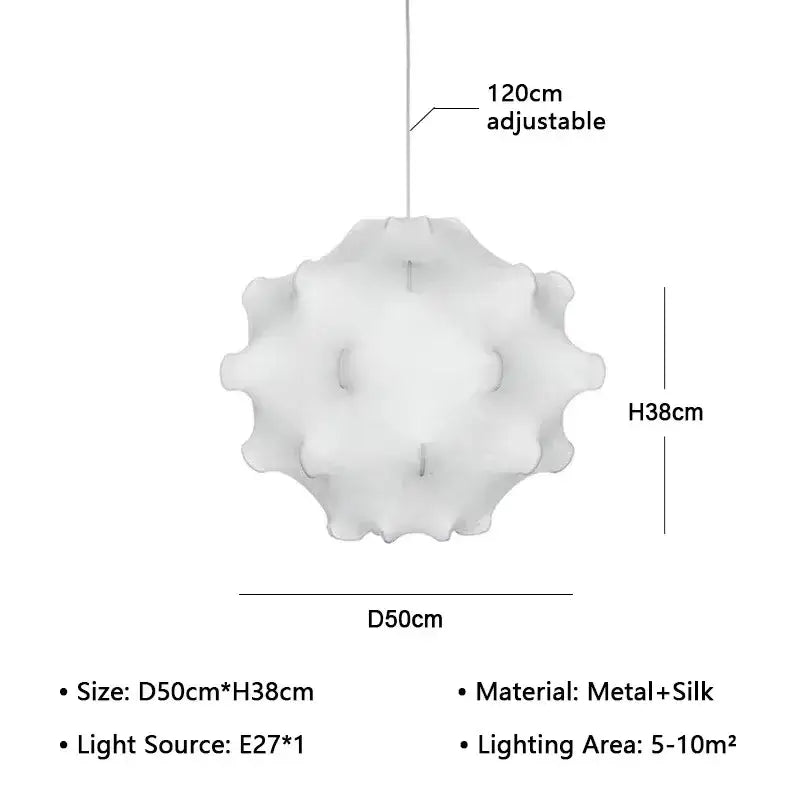 White spherical pendant lamp with textured silk and metal petal design for living room decorbites elegant silk pendant