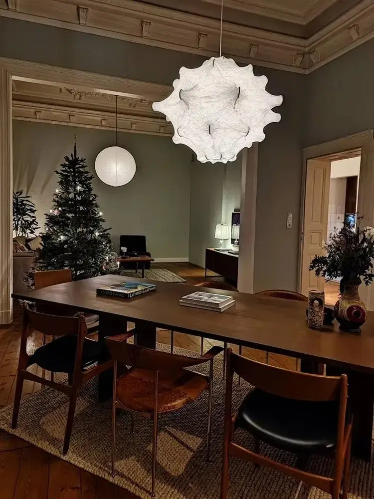 A white elegant silk pendant lamp with ruffled petal design hangs from ceiling for living room decorbites elegant silk pendant