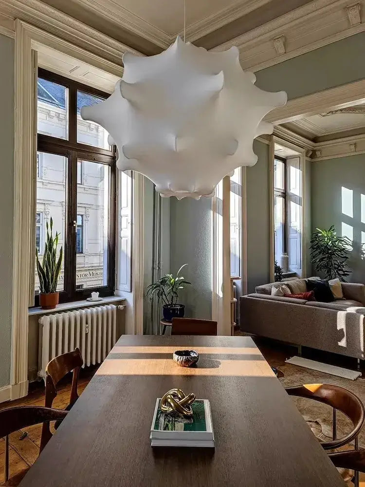 Elegant silk pendant lamp white ruffled petal light with cloud-like layered design for living room decorbites elegant silk